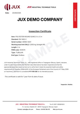 Thumbnail of the inspection certificate from the sample record